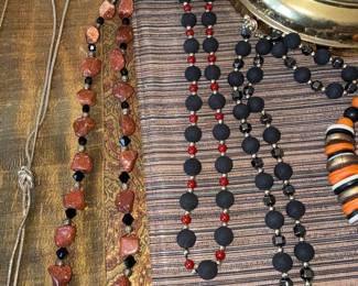 Goldstone Nugget Necklace and Black Matte Beaded Necklaces
