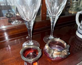 Mikasa Panache Crystal Wine Glasses with Silver Overlay Glass Bowls