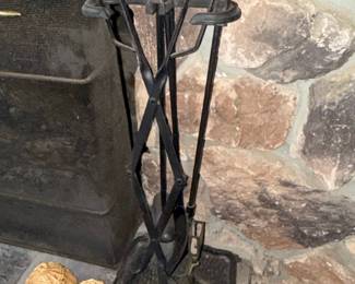 Wrought Iron Arts and Crafts Fireplace Tool Set