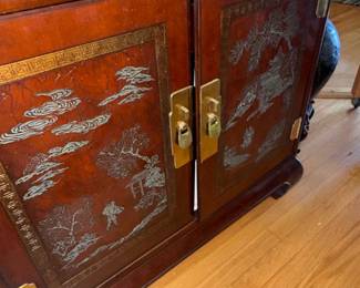 Vintage Rosewood Oriental Display Cabinet with Inlaid Panels