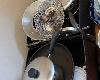 Assorted Stainless Steel Cookware and Silver-Plated Serving Pieces