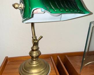 Vintage Banker's Lamp with Green Glass Shade