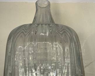 Large Ribbed Glass Bottle with Flattened Body