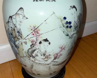 Chinese Famille Rose Porcelain Vase with Figures and Poem