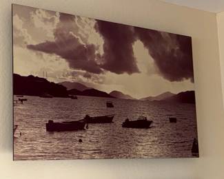 Sepia Toned Seascape with Boats