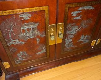 Vintage Rosewood Oriental Display Cabinet with Inlaid Panels