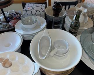 Assorted Tableware Lot with Escargot Dish and Sun Ware Salad Plates