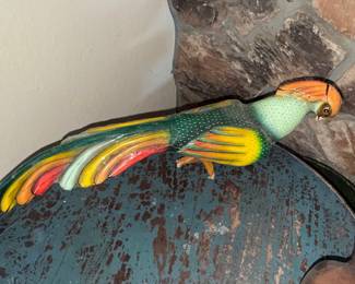 Carved and Painted Wooden Pheasant Figurine