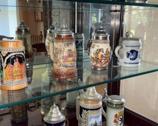 Collection of German Beer Steins with Pewter Lids