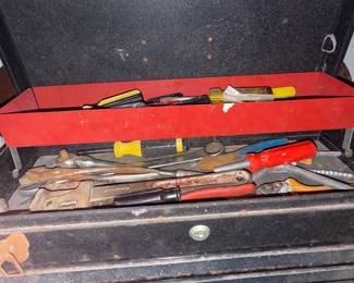 Vintage Craftsman Rally Box Metal Toolbox with Assorted Tools