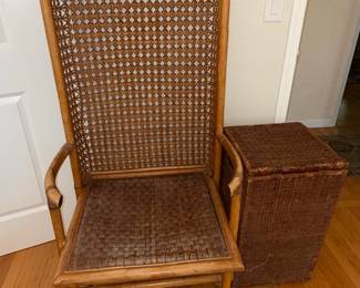 Vintage Rattan High-Back Armchair with Woven Seat