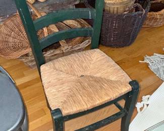 Green Painted Ladder Back Rush Seat Dining Chair