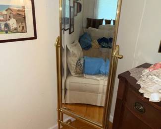 Hollywood Regency Brass Cheval Mirror