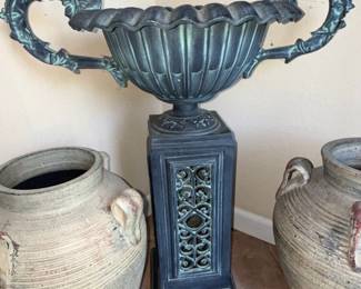 Antique Cast Iron Urn Planter with Pedestal