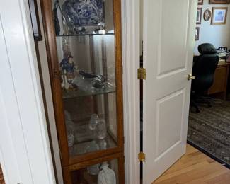 Vintage Oak Curio Cabinet with Glass Doors and Shelves