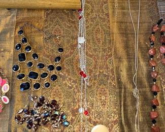 Assorted Costume Jewelry Collection with Goldstone and Black Stone Necklaces
