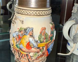 Collection of German Beer Steins with Pewter Lids