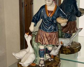 Vintage Chinese Porcelain Figurine of a Boy with Geese
