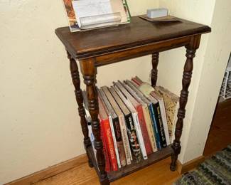 Vintage Spindle Leg Side Table with Cookbooks