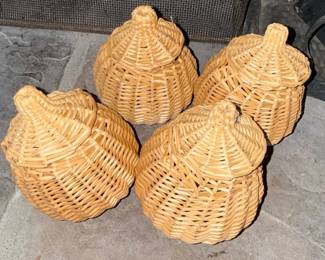 Set of 4 Woven Rattan "Pumpkin" Lidded Baskets