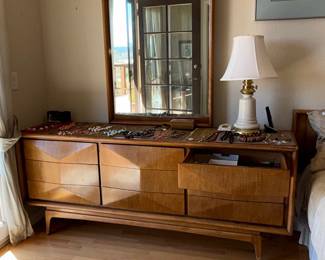 United Furniture Diamond Front Walnut Dresser with Mirror