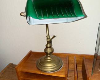 Vintage Banker's Lamp with Green Glass Shade