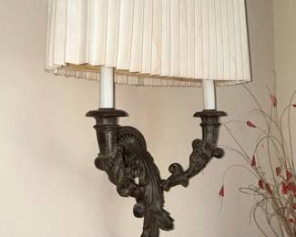 Ornate Bronze Wall Sconce with Pleated Shade