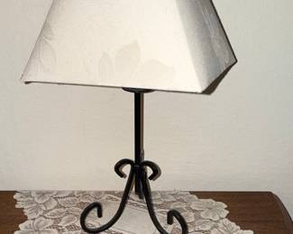 Wrought Iron Scroll Table Lamp with Leaf Pattern Shade