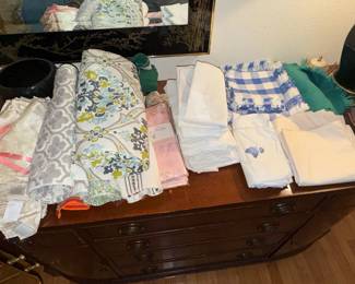 Assorted Table Linens Lot - Gingham, Floral Damask, and Paper Napkins