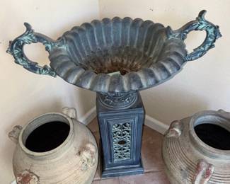 Antique Cast Iron Urn Planter with Pedestal