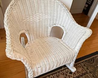 Antique White Wicker Child's Rocking Chair