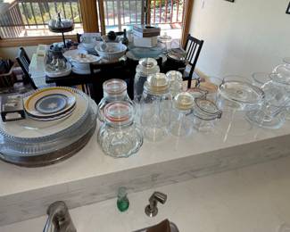 Assorted Glass Jars and Serving Dishes, including Anchor Hocking Heritage Hill
