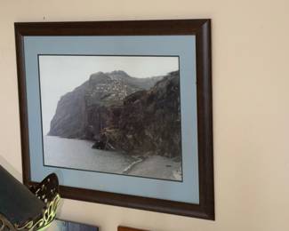 Framed Photograph of Coastal Village on Cliffside in Madeira