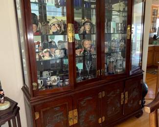 Vintage Rosewood Oriental Display Cabinet with Inlaid Panels