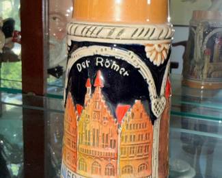 Collection of German Beer Steins with Pewter Lids