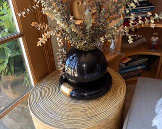 Black Ceramic Vase with Gold Accent - CB2