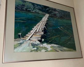 Wooden Bridge Over Water Painting