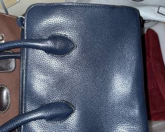 Navy Blue Pebbled Leather Top-Handle Handbag - Coach Cashin Carry Tote 29