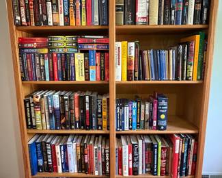 Wood bookcase and books