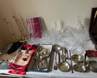 Brass Horn Candle Holders, Burberry Ties, Waterford, Tiffany Sterling