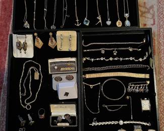 14K Gold Necklaces, Bracelets, Pins & Watch Fob Chain, SS Cuff Links, 14K & 18K Le Coultre, Lassale & Gruen Watches