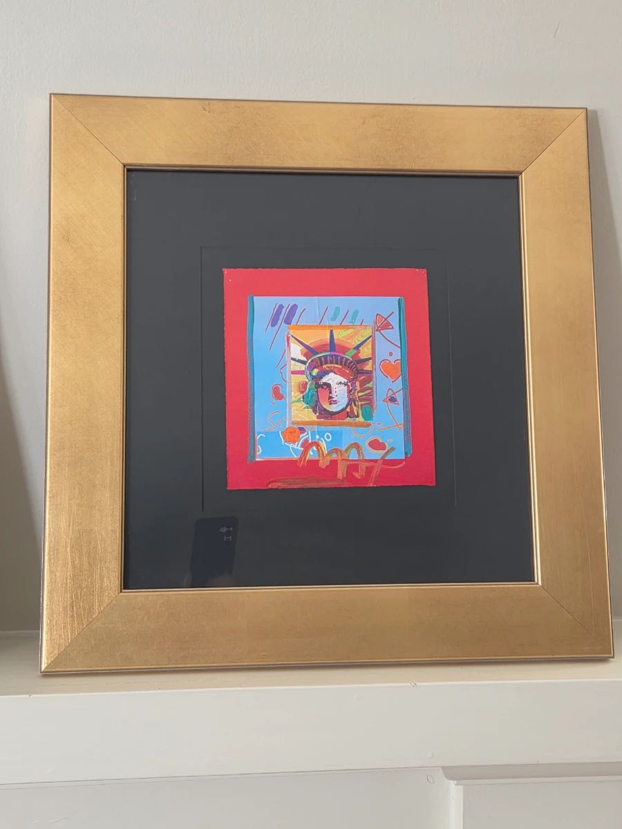 Peter Max Painting-Mixed media with collage and acrylic on wove paper. Signed in acrylic. 1976 bicentennial work.  