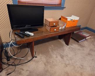Antique bench, tv, misc