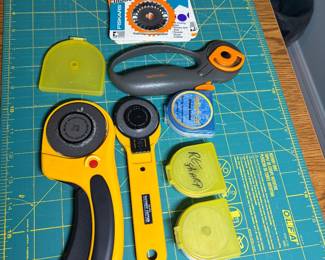 A variety of rotary cutters and blades