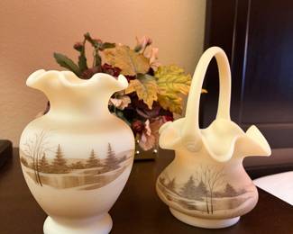 Fenton vase and basket