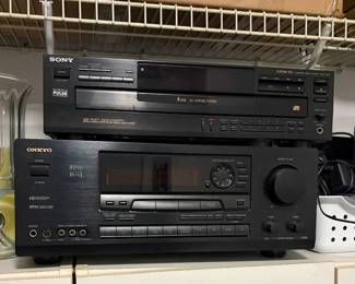 Vintage Onkyo TX-DS656 Audio Video Control Reciever, and Sony CDP-C445 CD Changer