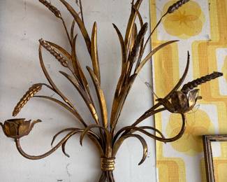 Vintage 1960s, Hollywood Regency Style Wheat Wall Sconce