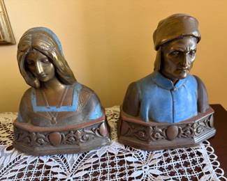 Antique Dante and Beatrice Bronze Book Ends