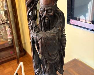 Chinese Carved Hardwood Figure, Shoulao, God of Longevity, Wise Man