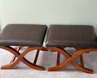 Pair of X base faux leather stools